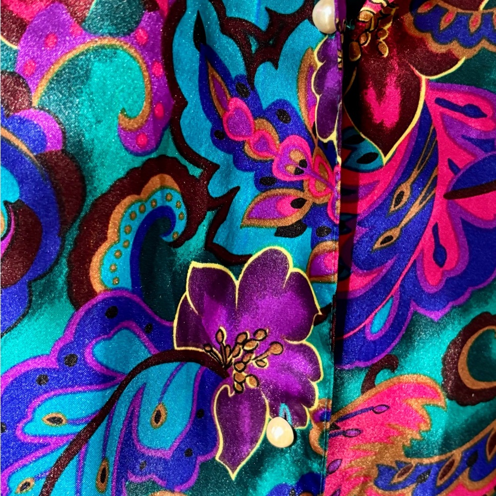 Vintage Victoria's Secret M/L 1990’s Gold Label Pajama Top Floral Pearl Buttons - Picture 4 of 8